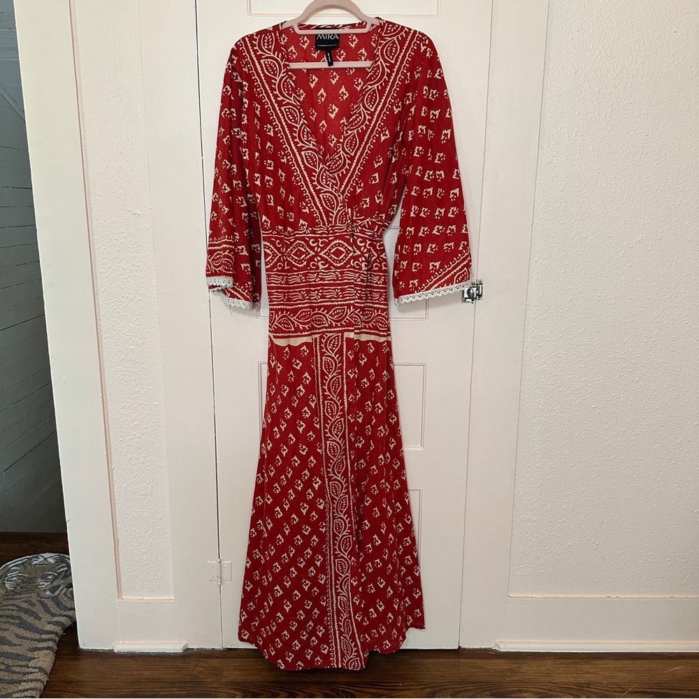 Block print kimono wrap dress